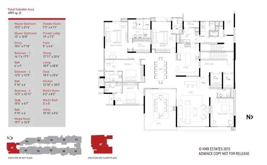 La Palazzo 4 BHK floor plan, about 4,893 sq ft