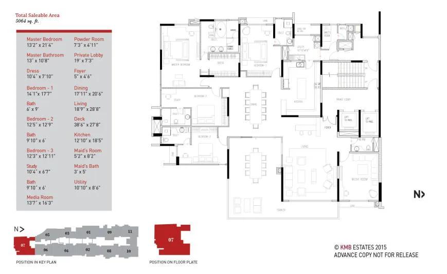 La Palazzo 4 BHK floor plan, about 5,064 sq ft