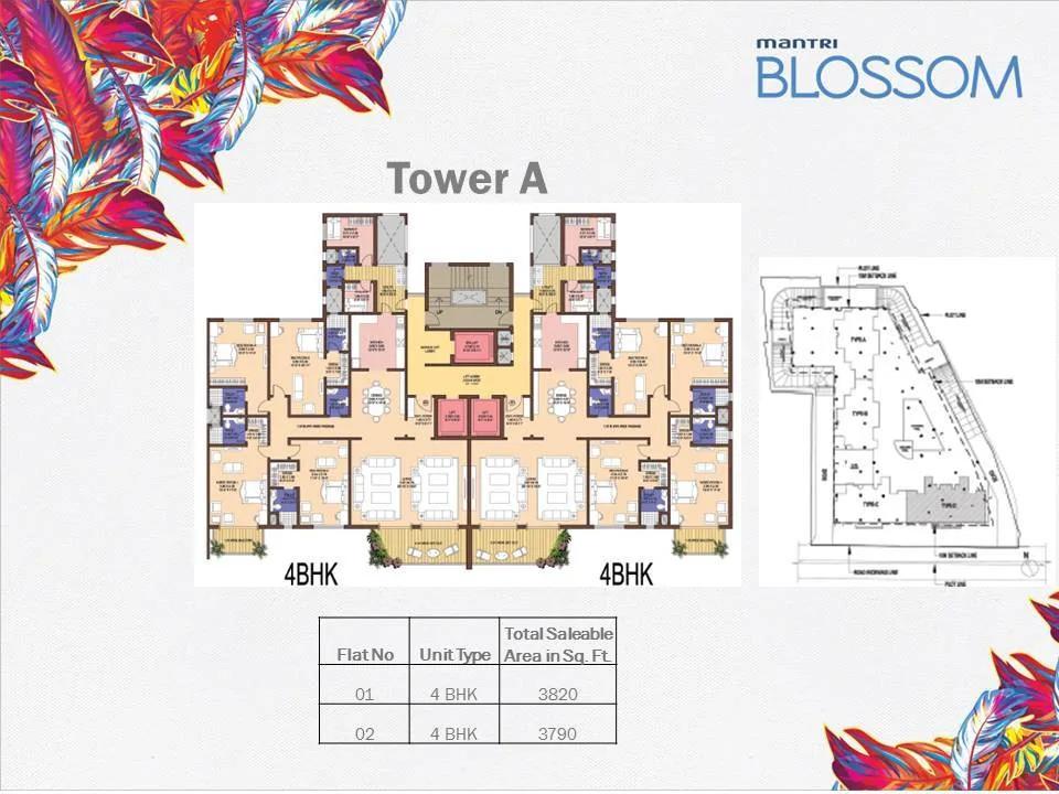 Mantri Blossom 4 BHK floor plan, about 3,820 sq ft