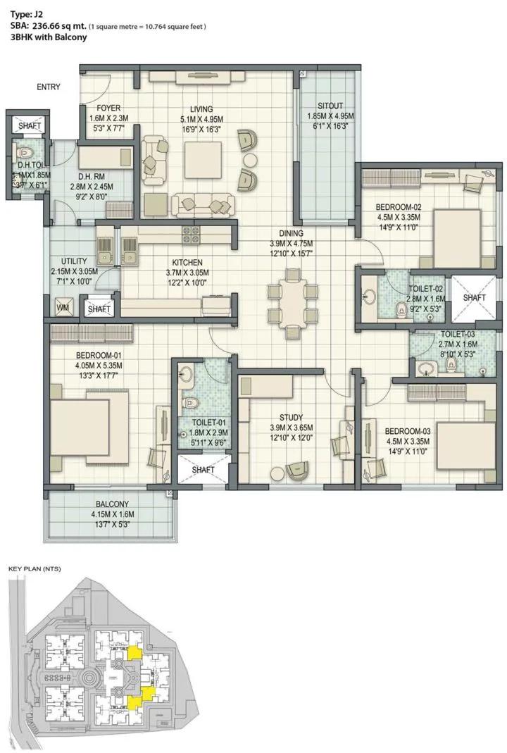 Sobha Palladian 3 BHK floor plan