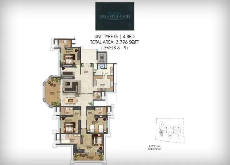 Prestige Leela Residences 4 BHK floor plan, about 3,796 sq ft