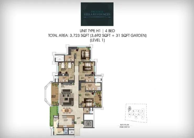 Prestige Leela Residences 4 BHK floor plan, about 3,723 sq ft