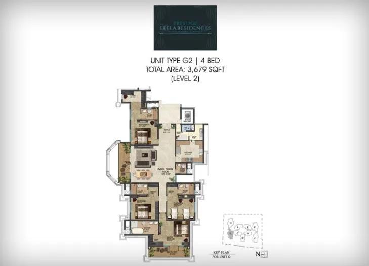 Prestige Leela Residences 4 BHK floor plan, about 3,679 sq ft