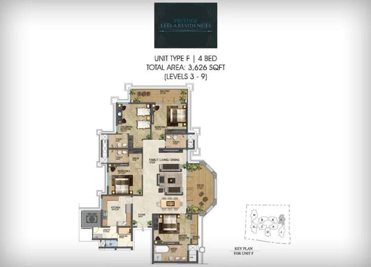 Prestige Leela Residences 4 BHK floor plan, about 3,626 sq ft