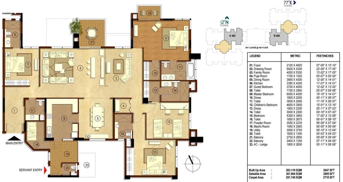 RMZ Latitude 4 BHK floor plan, about 3,895 sq ft