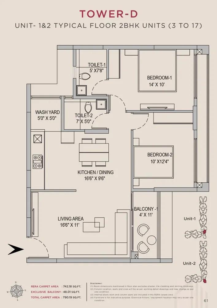 Arvind Skycrest 2 BHK floor plan, about 790 sq ft