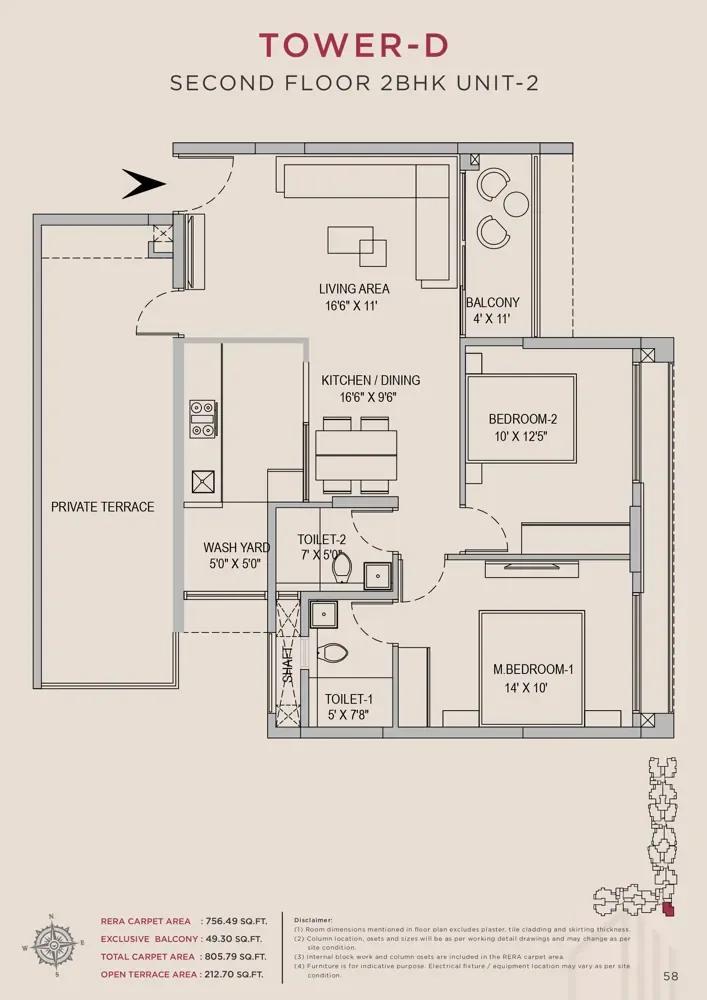 Arvind Skycrest 2 BHK floor plan, about 805 sq ft