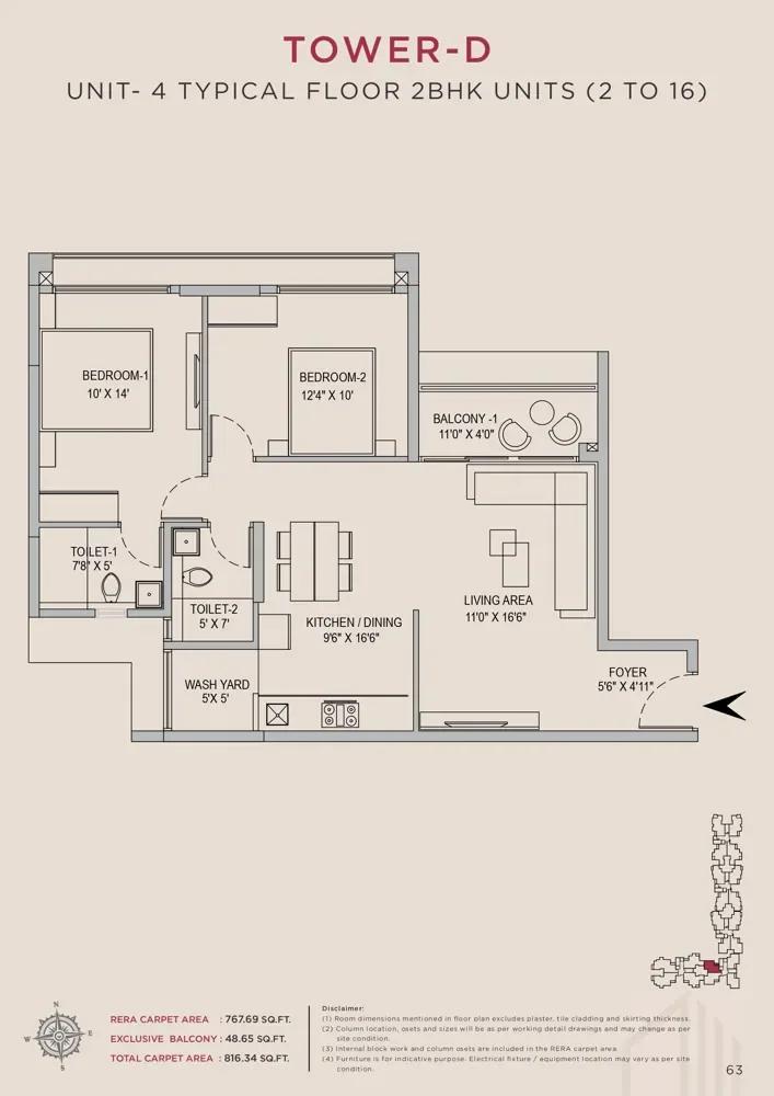 Arvind Skycrest 2 BHK floor plan, about 816 sq ft