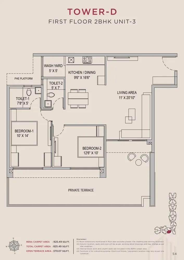 Arvind Skycrest 2 BHK floor plan, about 825 sq ft