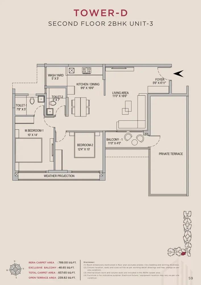 Arvind Skycrest 2 BHK floor plan, about 837 sq ft