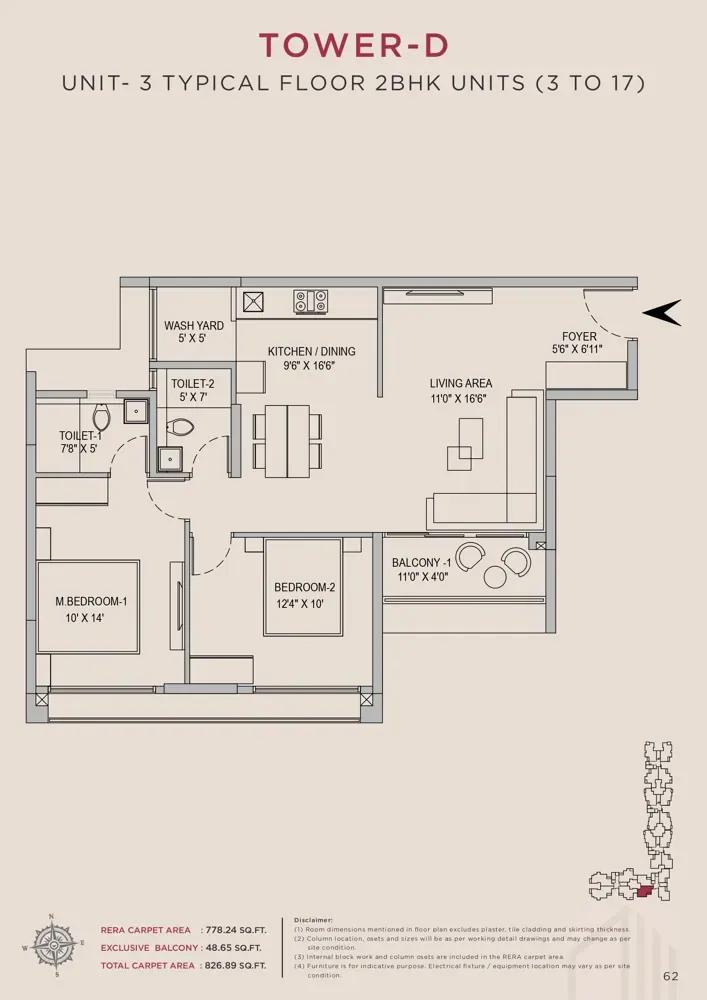 Arvind Skycrest 2.5 BHK floor plan, about 826 sq ft