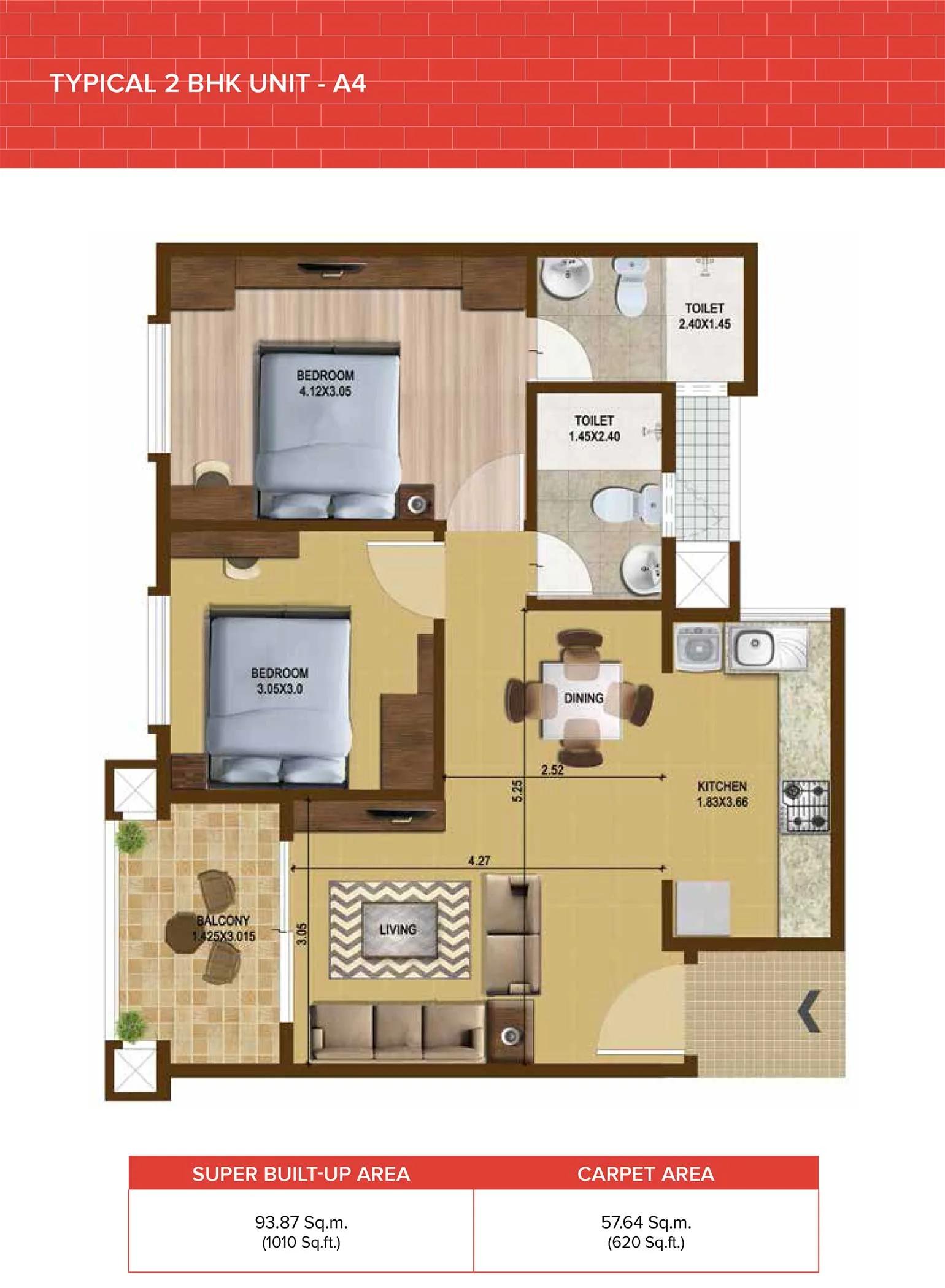 Brigade Bricklane 2 BHK floor plan