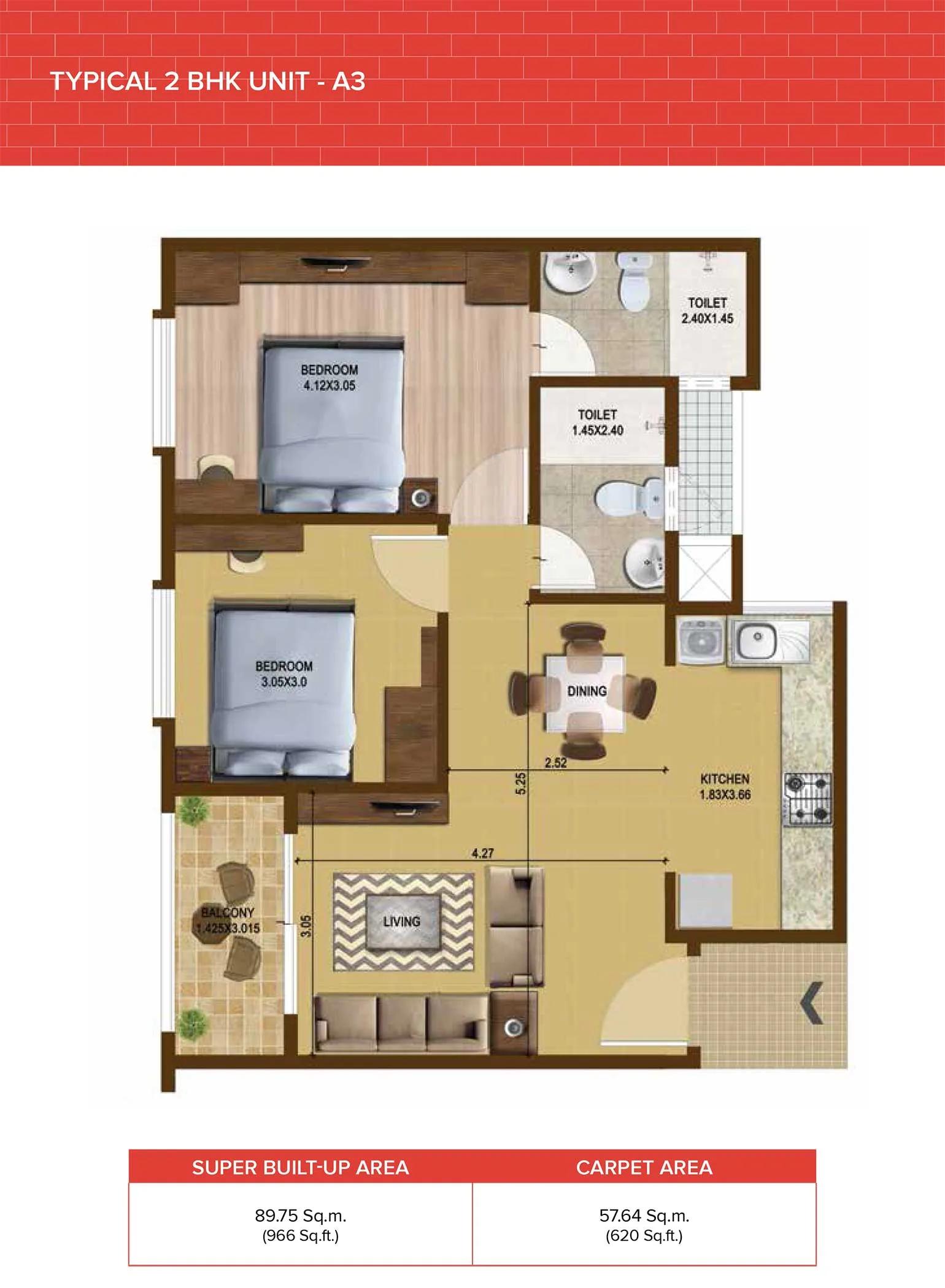 Brigade Bricklane 2 BHK floor plan