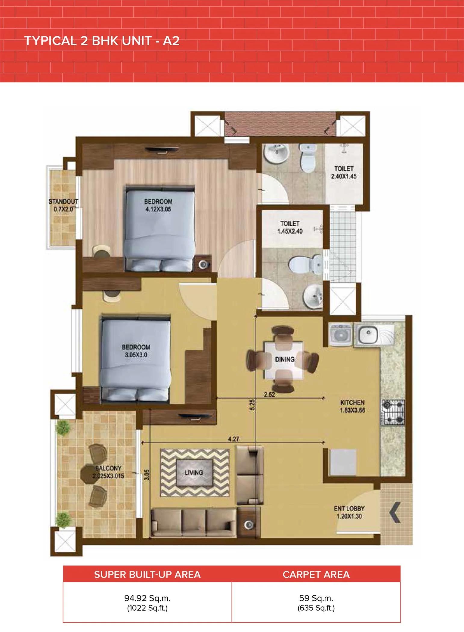 Brigade Bricklane 2 BHK floor plan