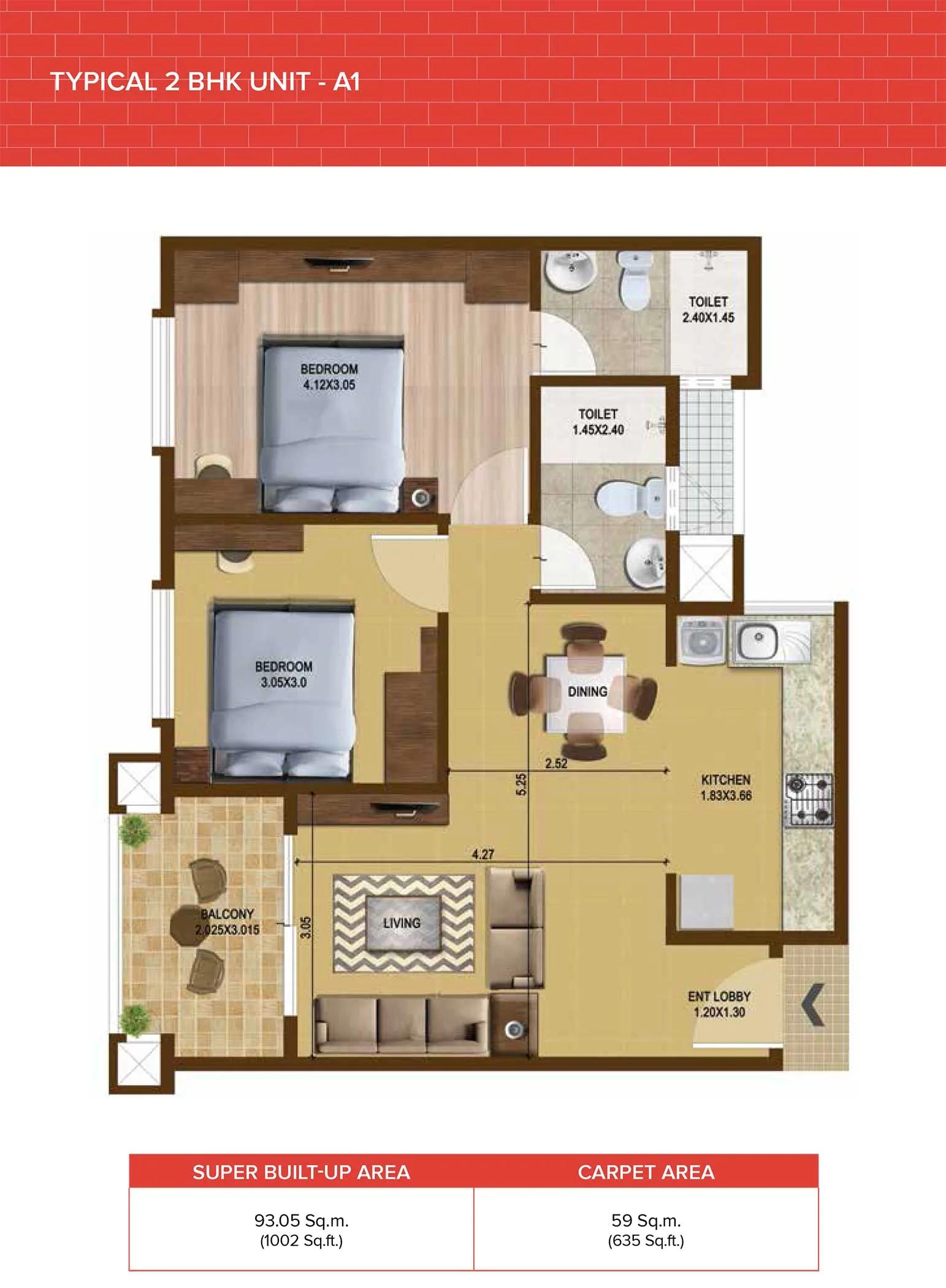 Brigade Bricklane 2 BHK floor plan