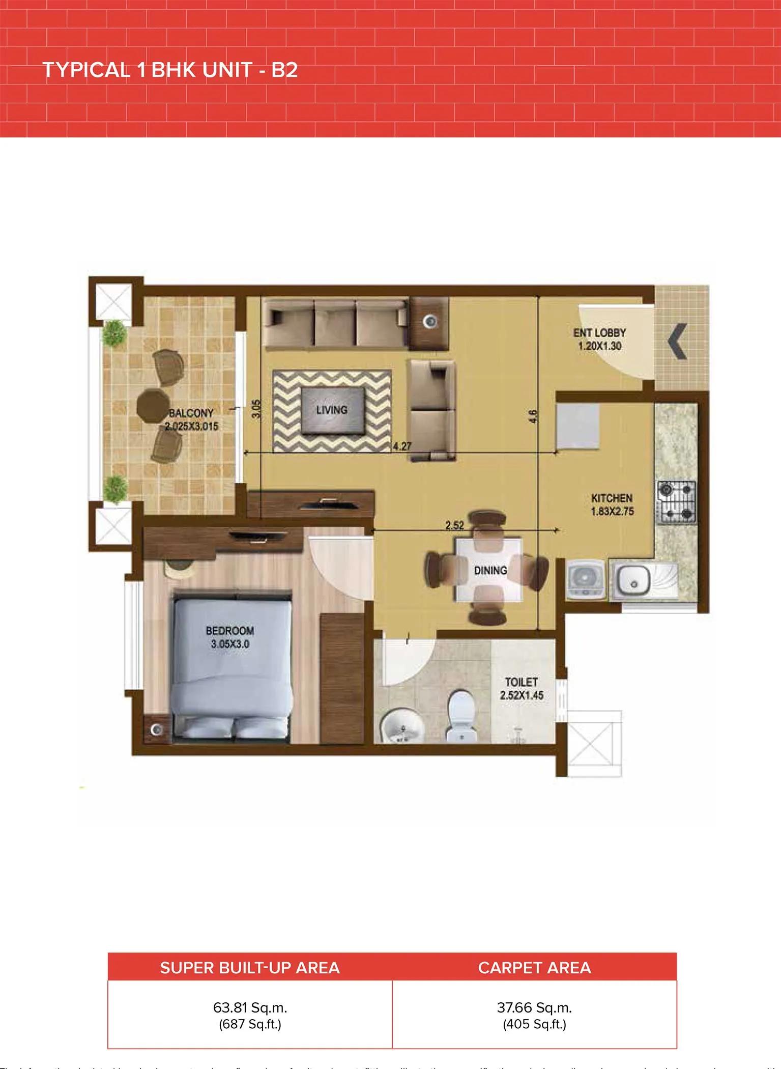 Brigade Bricklane 1 BHK floor plan