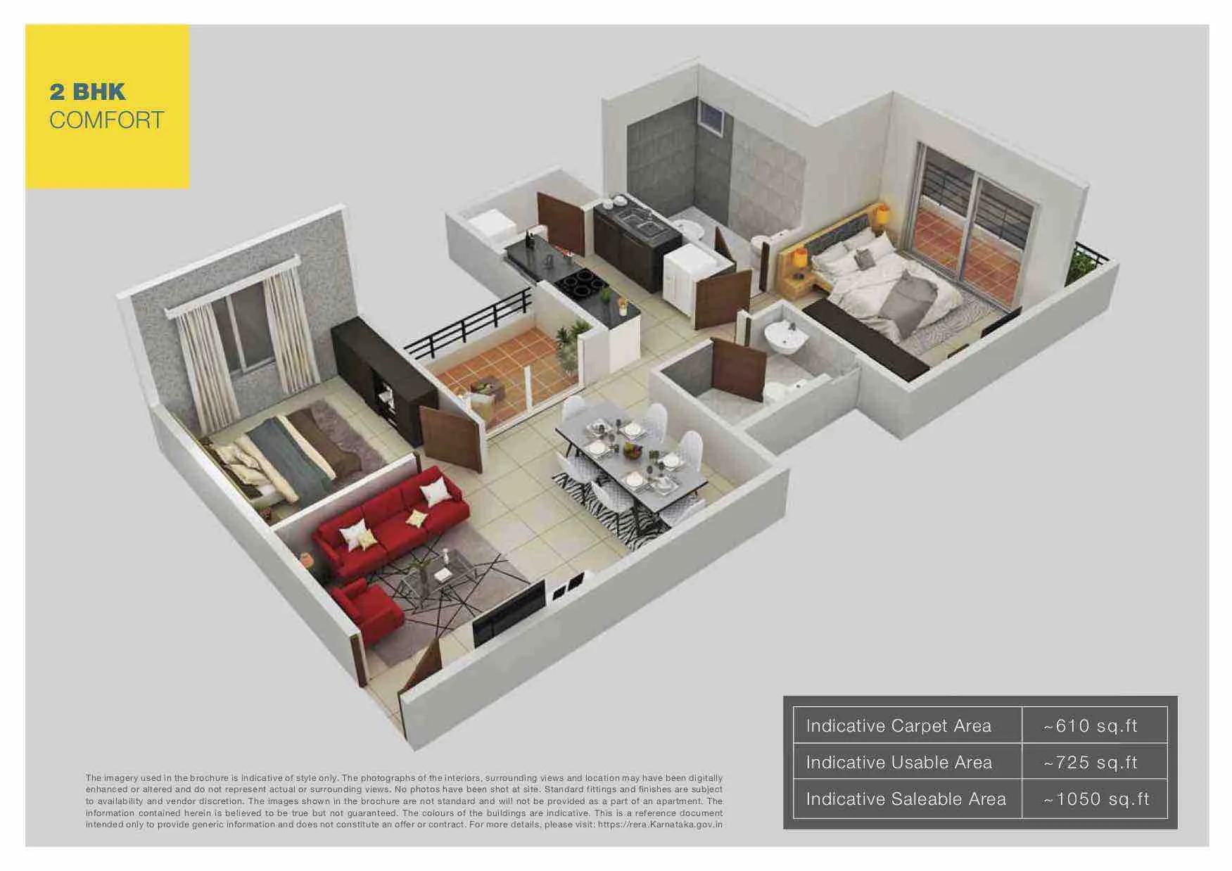 Provident Northern Destiny 2 BHK floor plan
