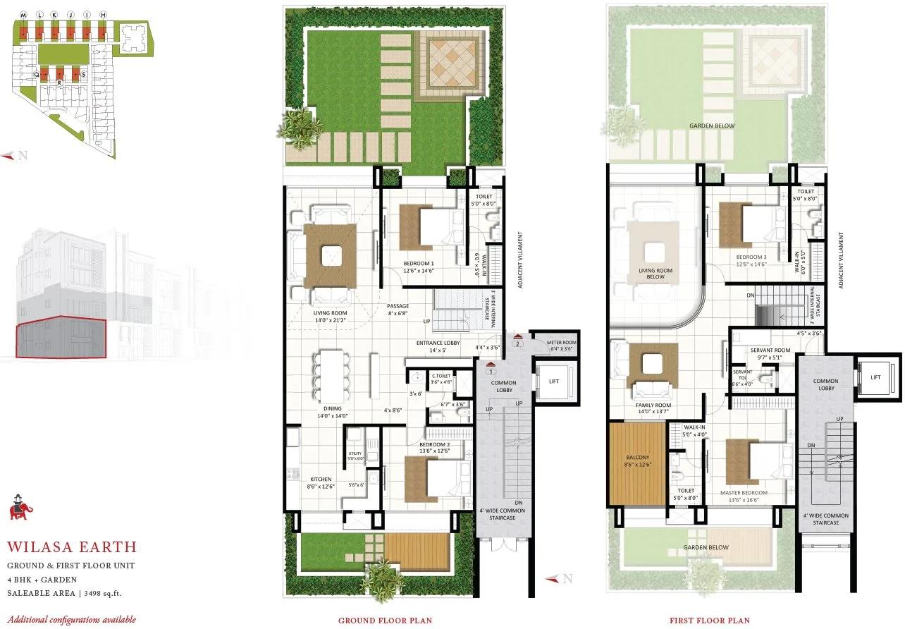 Pride Wilasa 4 BHK floor plan, about 3,498 sq ft