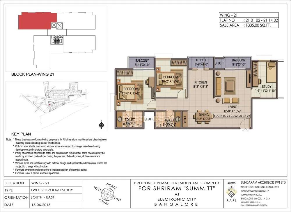 Shriram Summitt 2.5 BHK floor plan, about 1,335 sq ft