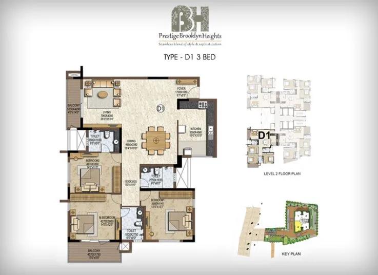 Prestige Brooklyn Heights 3 BHK floor plan