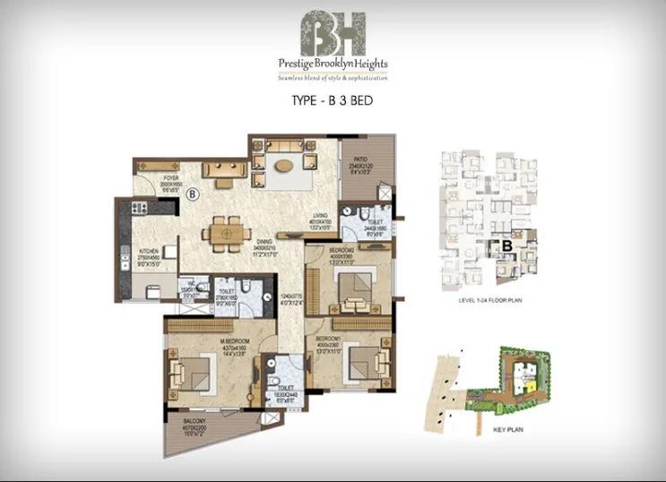 Prestige Brooklyn Heights 3 BHK floor plan
