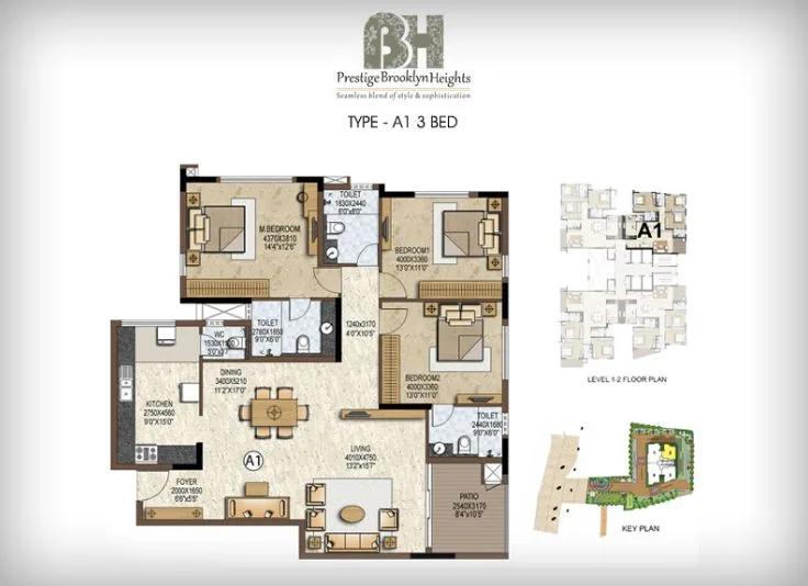 Prestige Brooklyn Heights 3 BHK floor plan
