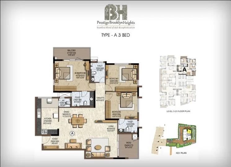 Prestige Brooklyn Heights 3 BHK floor plan