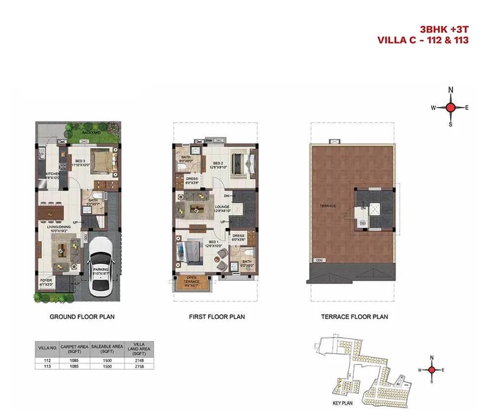 CasaGrand Vistaaz 3 BHK floor plan, about 2,148 sq ft