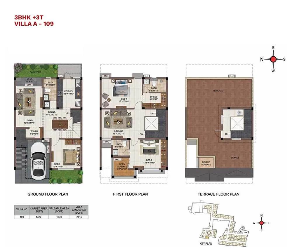 CasaGrand Vistaaz 3 BHK floor plan, about 2,416 sq ft
