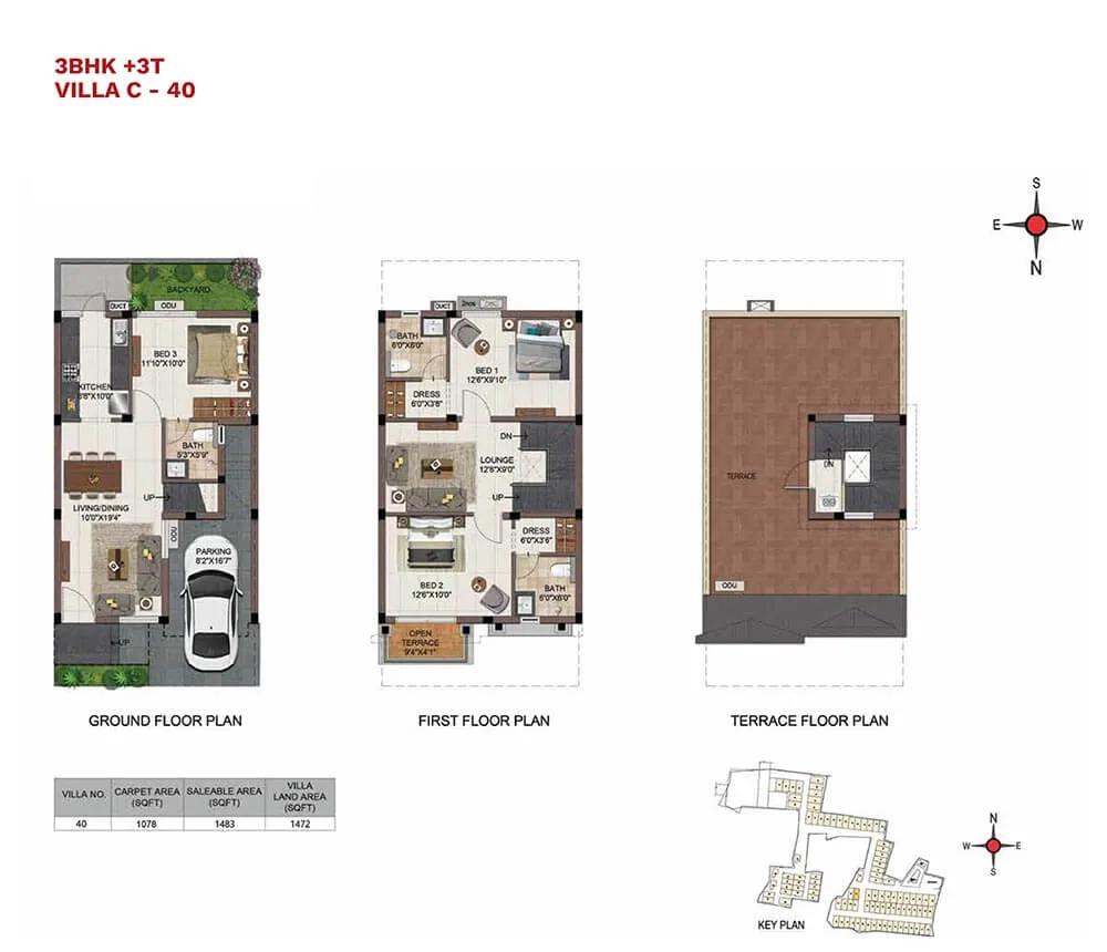 CasaGrand Vistaaz 3 BHK floor plan, about 1,472 sq ft