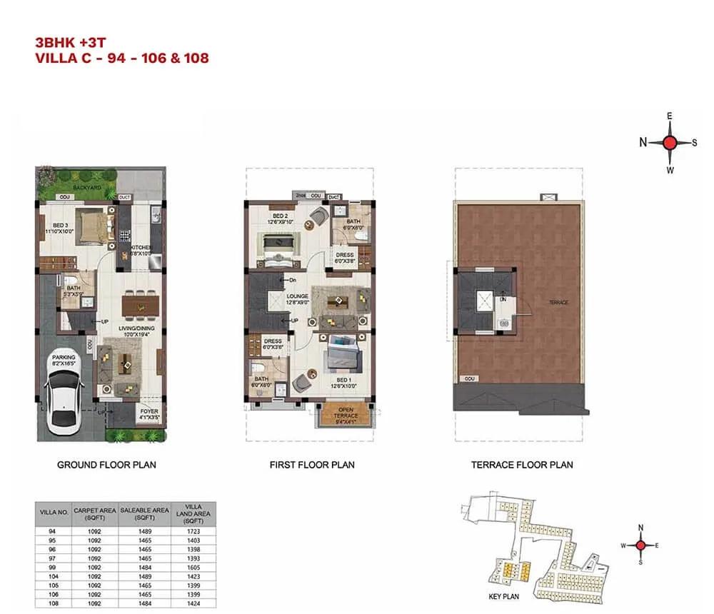 CasaGrand Vistaaz 3 BHK floor plan, about 1,605 sq ft