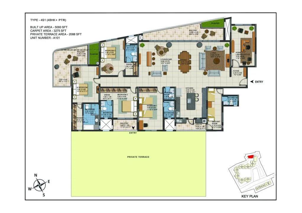 CasaGrand ECR14 Signature 4 BHK floor plan, about 5,093 sq ft