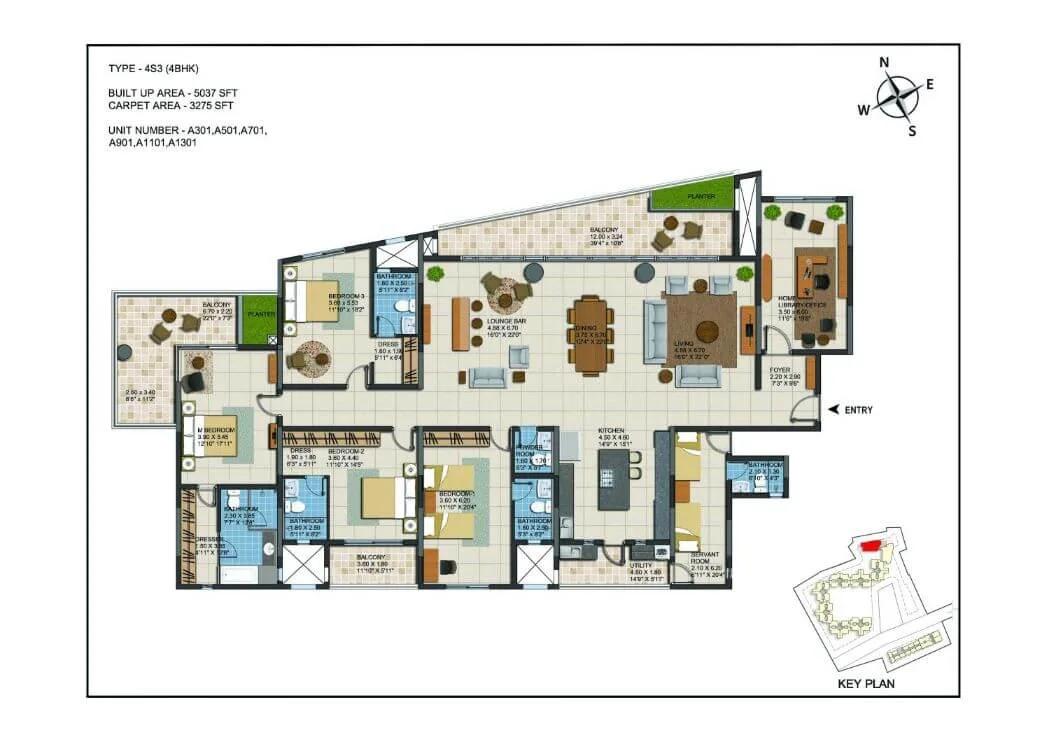 CasaGrand ECR14 Signature 4 BHK floor plan, about 5,037 sq ft