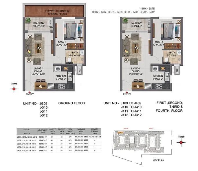 CasaGrand Boulevard 1 BHK floor plan, about 663 sq ft
