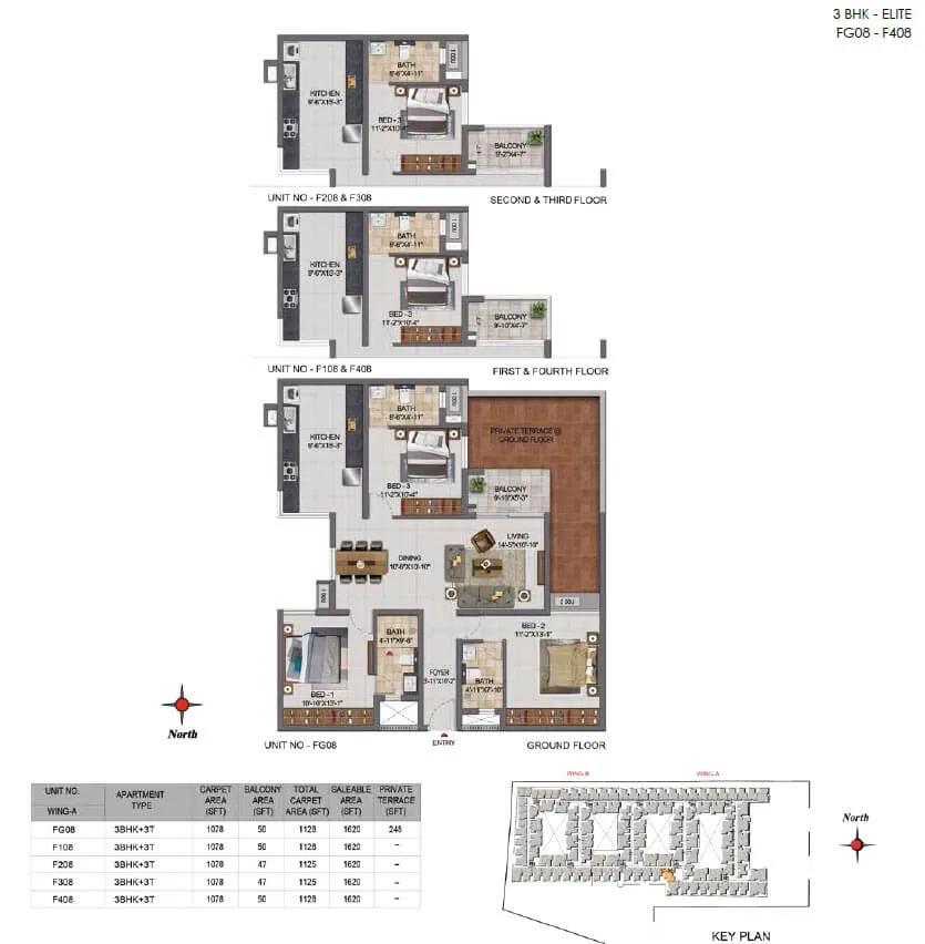 CasaGrand Boulevard 3 BHK floor plan, about 1,620 sq ft