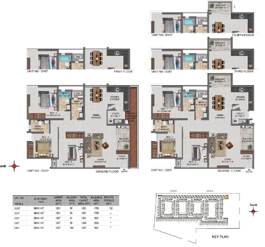 CasaGrand Boulevard 3 BHK floor plan, about 1,765 sq ft