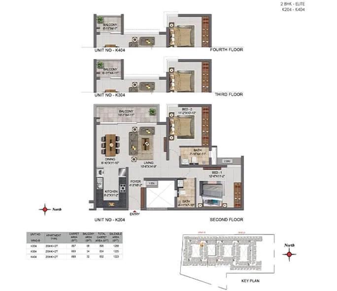 CasaGrand Boulevard 2 BHK floor plan, about 1,288 sq ft