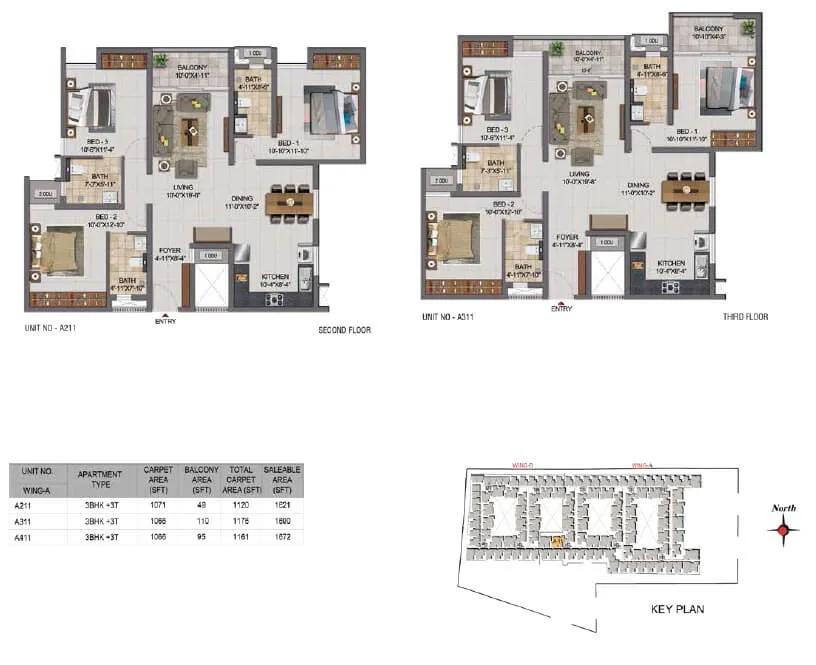 CasaGrand Boulevard 3 BHK floor plan, about 1,120 sq ft