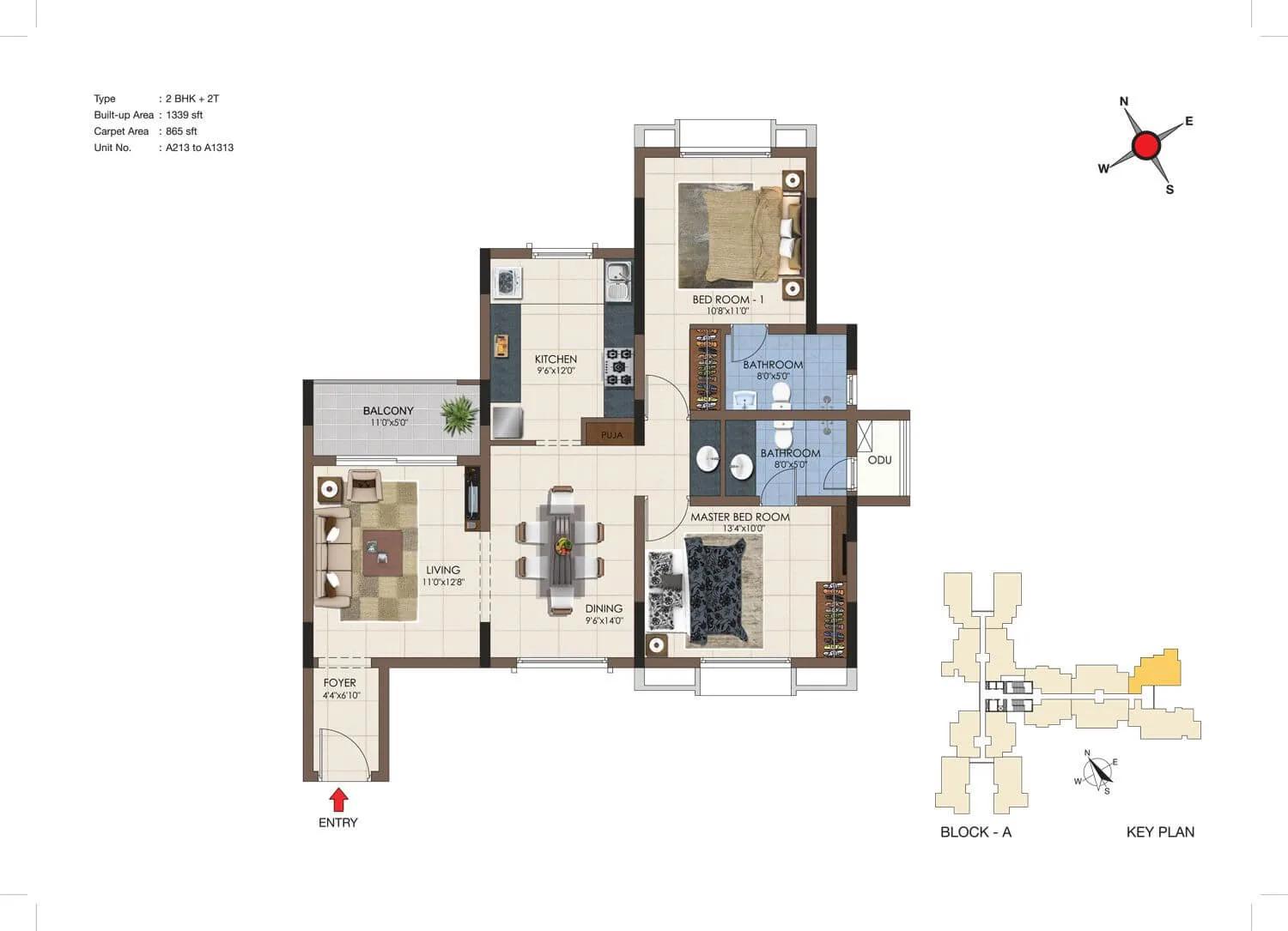 CasaGrand Northern Star 2 BHK floor plan, about 1,339 sq ft