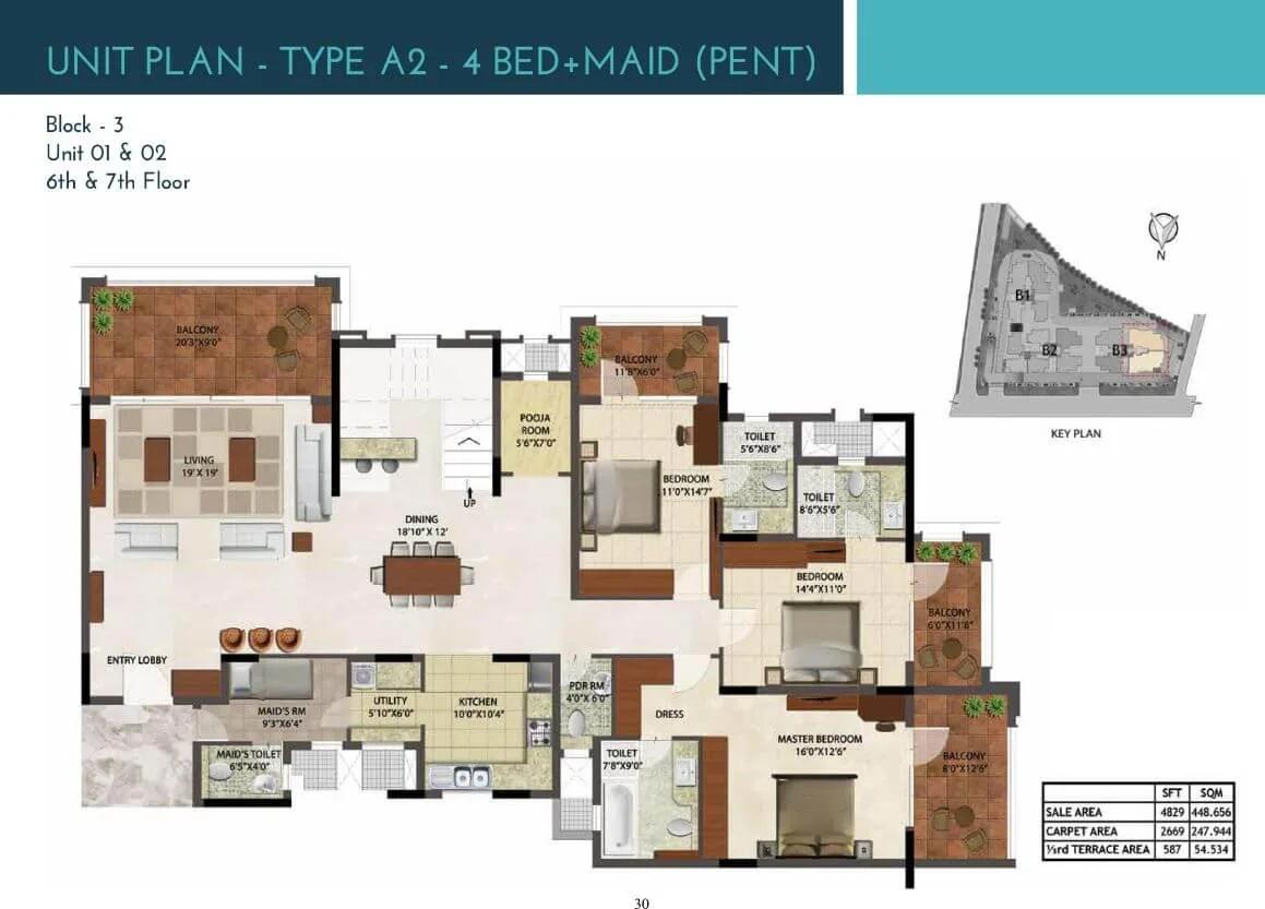 Prestige Ocean Crest 4 BHK floor plan, about 4,829 sq ft