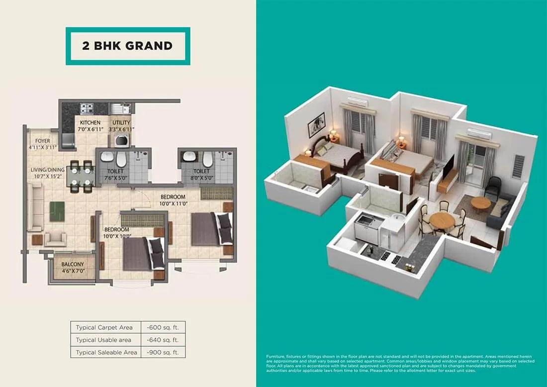 Provident Park One 2 BHK floor plan