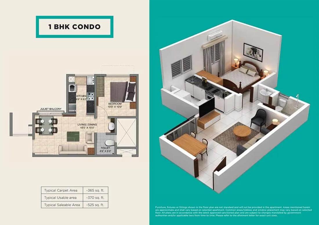 Provident Park One 1 BHK floor plan