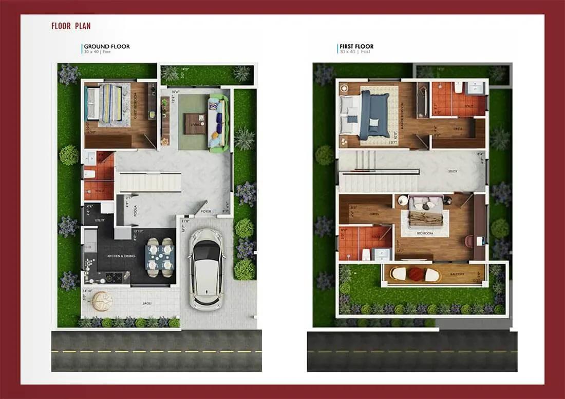 Bluejay Malgudi 3 BHK floor plan