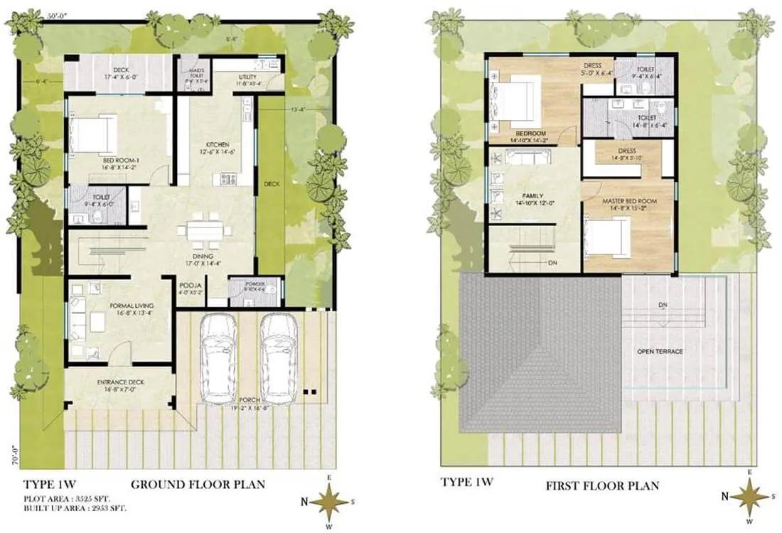Chaithanya Samarth Villas 3 BHK floor plan, about 2,953 sq ft