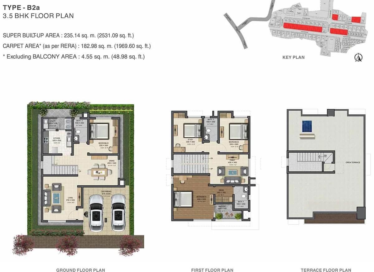 Sobha Gardenia 3.5 BHK floor plan, about 2,531 sq ft
