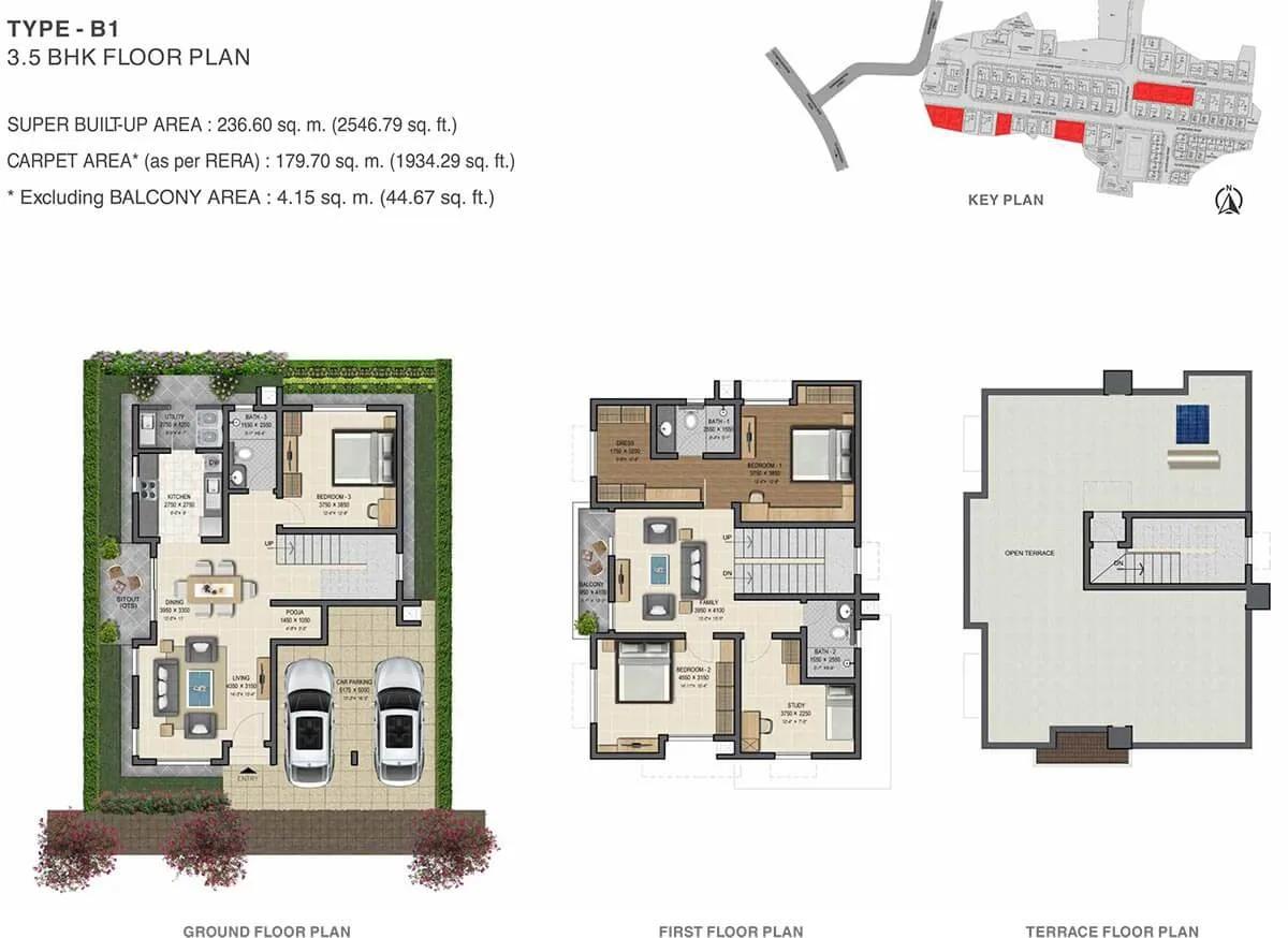 Sobha Gardenia 3.5 BHK floor plan, about 2,546 sq ft