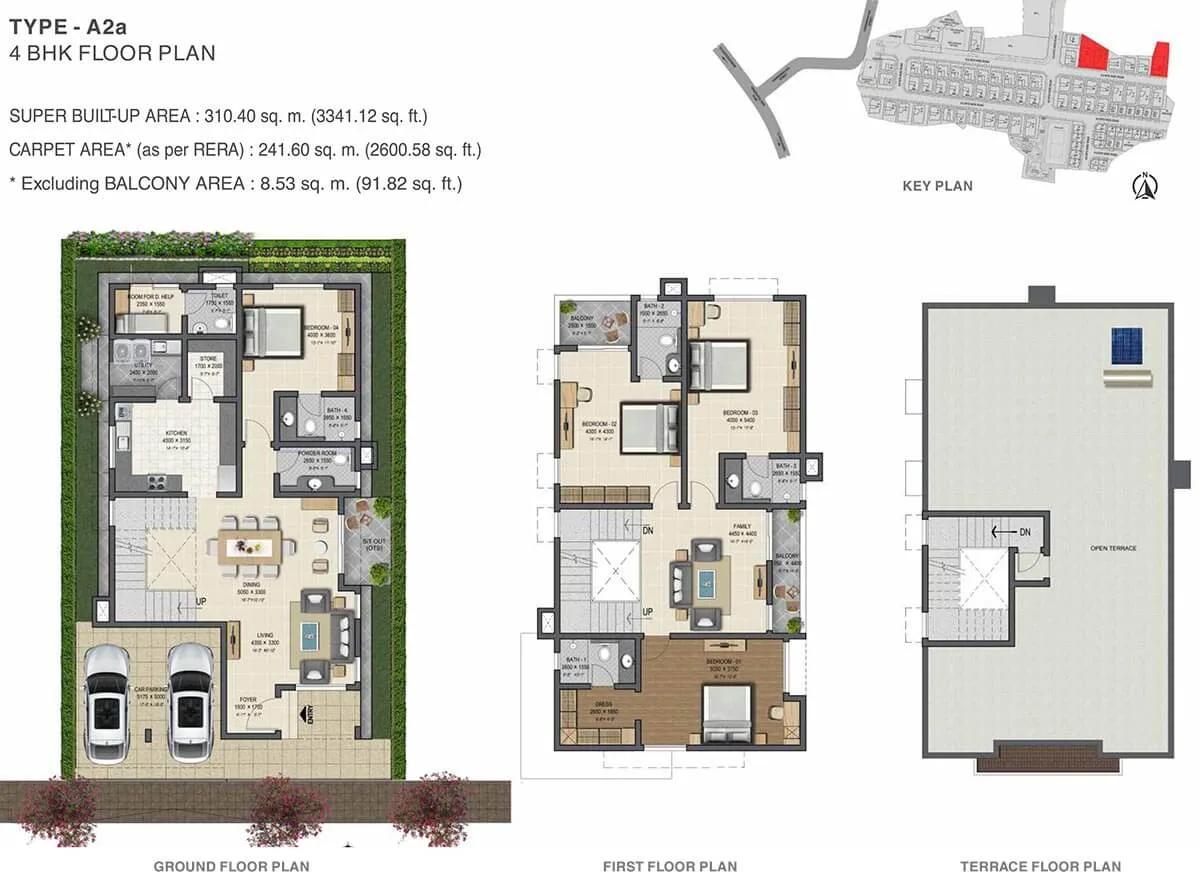 Sobha Gardenia 4 BHK floor plan, about 3,341 sq ft