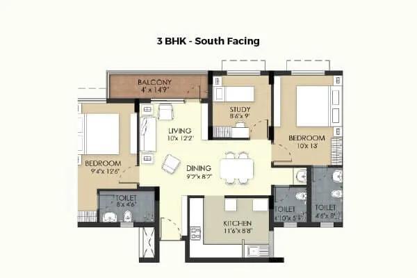 TVS Emerald Green Acres 3 BHK floor plan