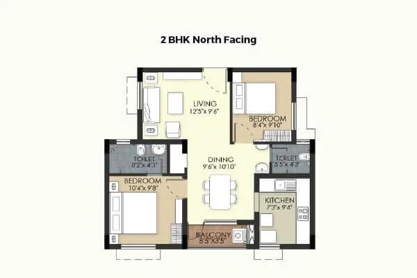 TVS Emerald Green Acres 2 BHK floor plan