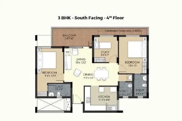 TVS Emerald Green Acres 3 BHK floor plan